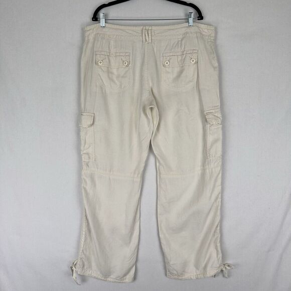 Old Navy Pants Womens 16 Ivory Straight Leg Relaxed Cargo 100% Linen Breathable - Picture 8 of 16